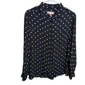 Philosophy Shirt Women's Large Button Up Black Printed Collared Long Sleeve